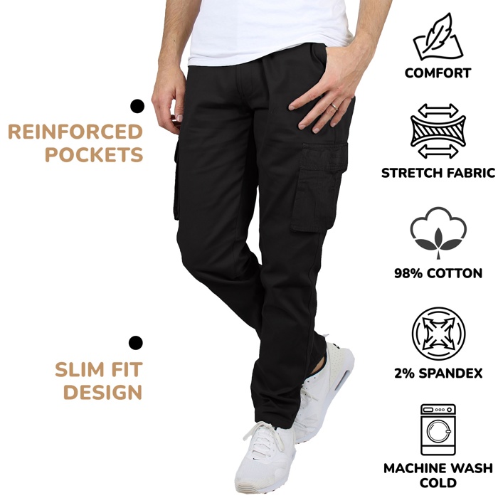 3-Pack Men's Flex-Stretch Cotton Cargo Pants, 31-Inch Inseam - Comfortable and Durable